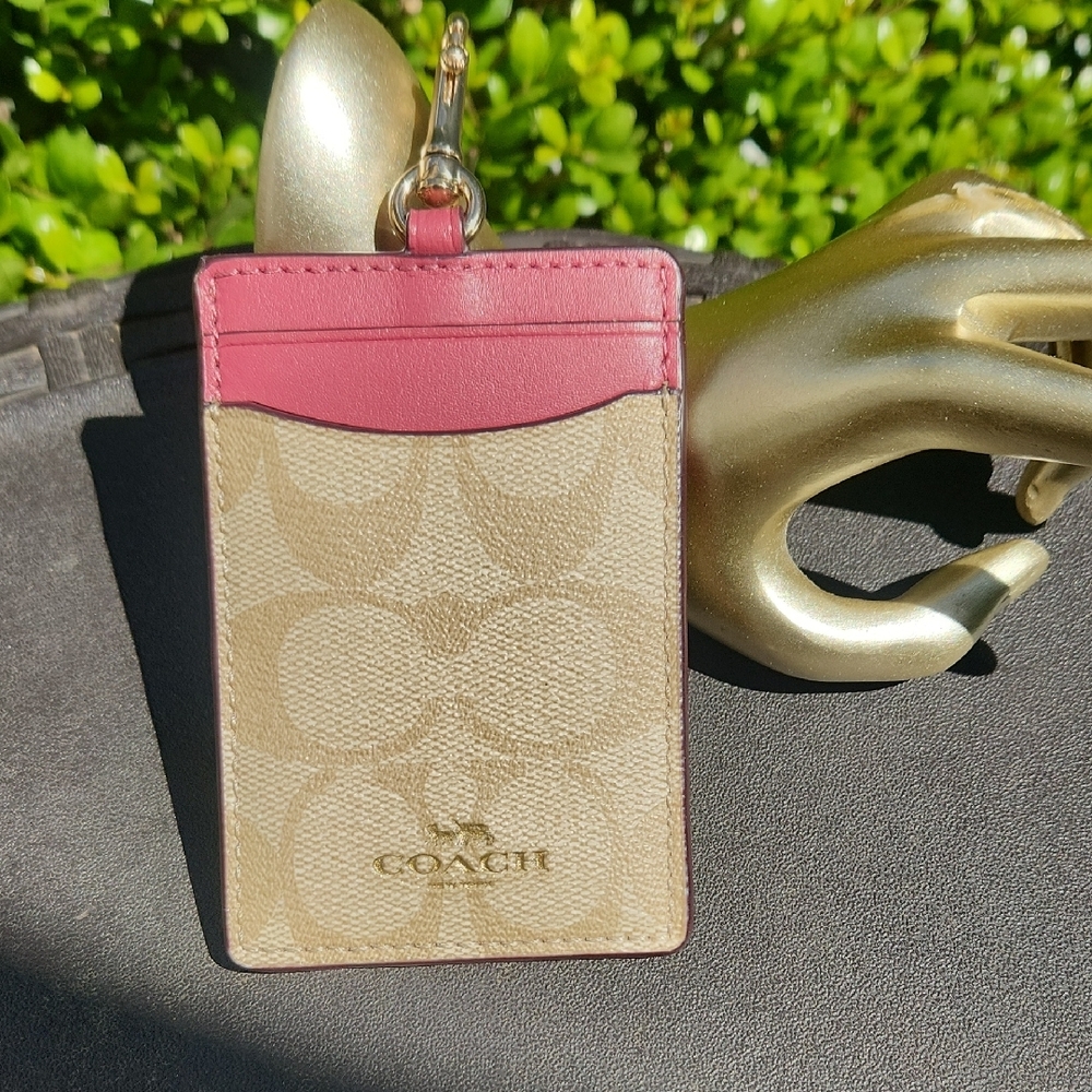 Coach Pink and Beige Signature Card Holder